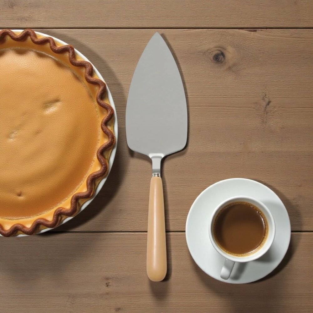 Noon & Moon Stainless Steel Pie Server With Taupe Ceramic Handle – Handcrafted 1